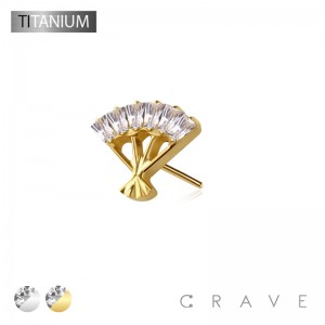 IMPLANT GRADE TITANIUM THREADLESS PUSH IN CZ BAGUETTE ARCH FAN TOP PART